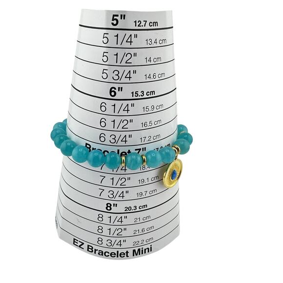 T. Jazelle 925 14K Gold Plated Amazonite Faux Opal Beaded Charm Stretch Bracelet - Picture 7 of 7